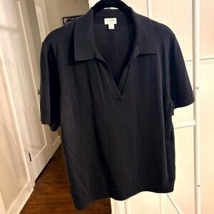 J. Crew Factory Short-Sleeve Black Cotton-Blend Sweater-Polo Size L